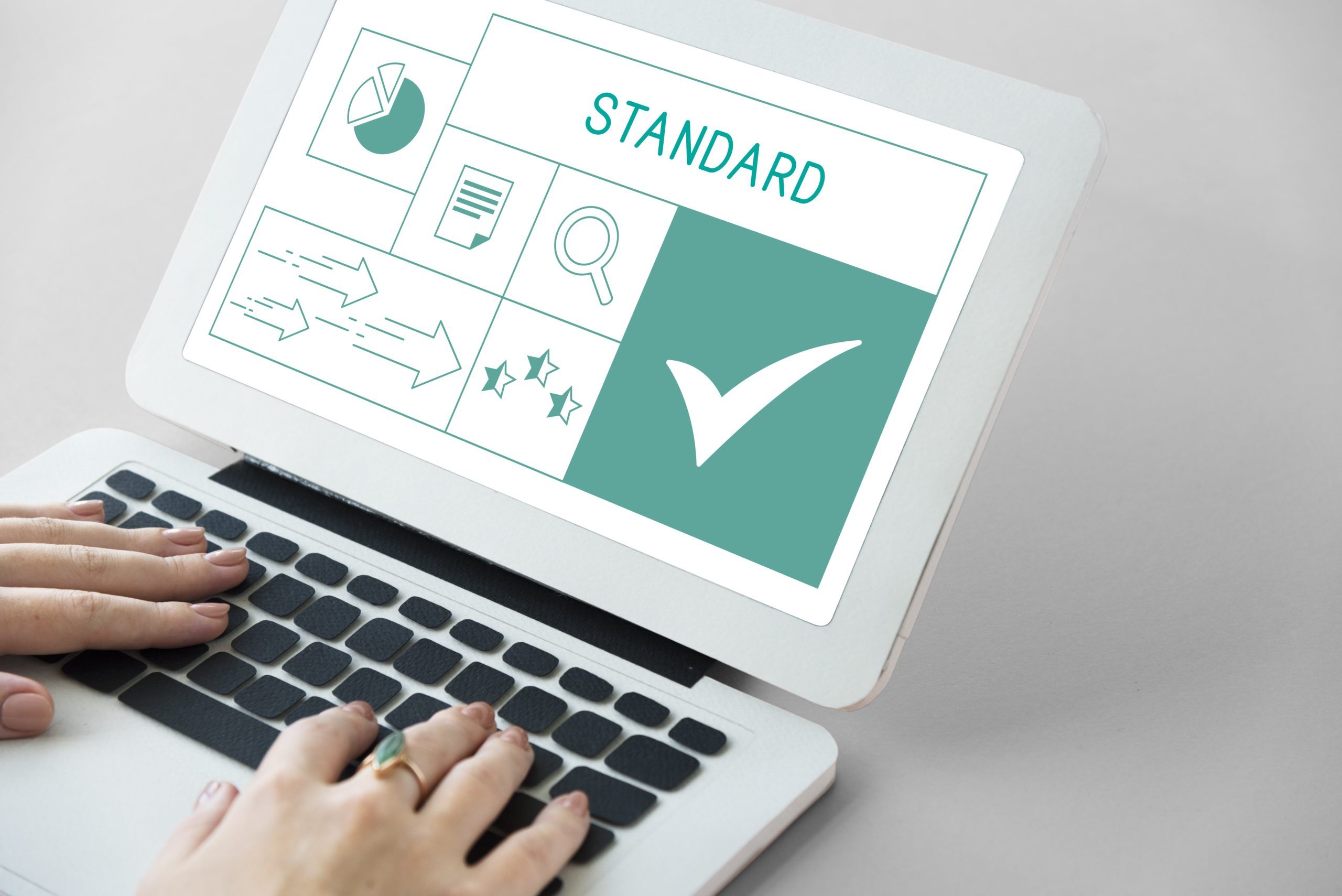 Illustration of quality product warranty assurance on laptop